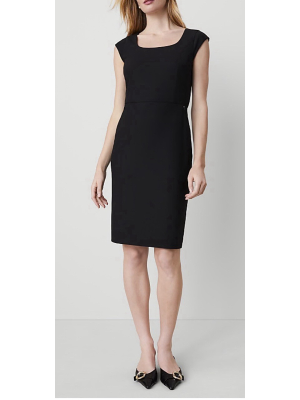 Ann Taylor Sheath Dress 16 Black Short Cap Sleeve Zip Pockets Washable NEW